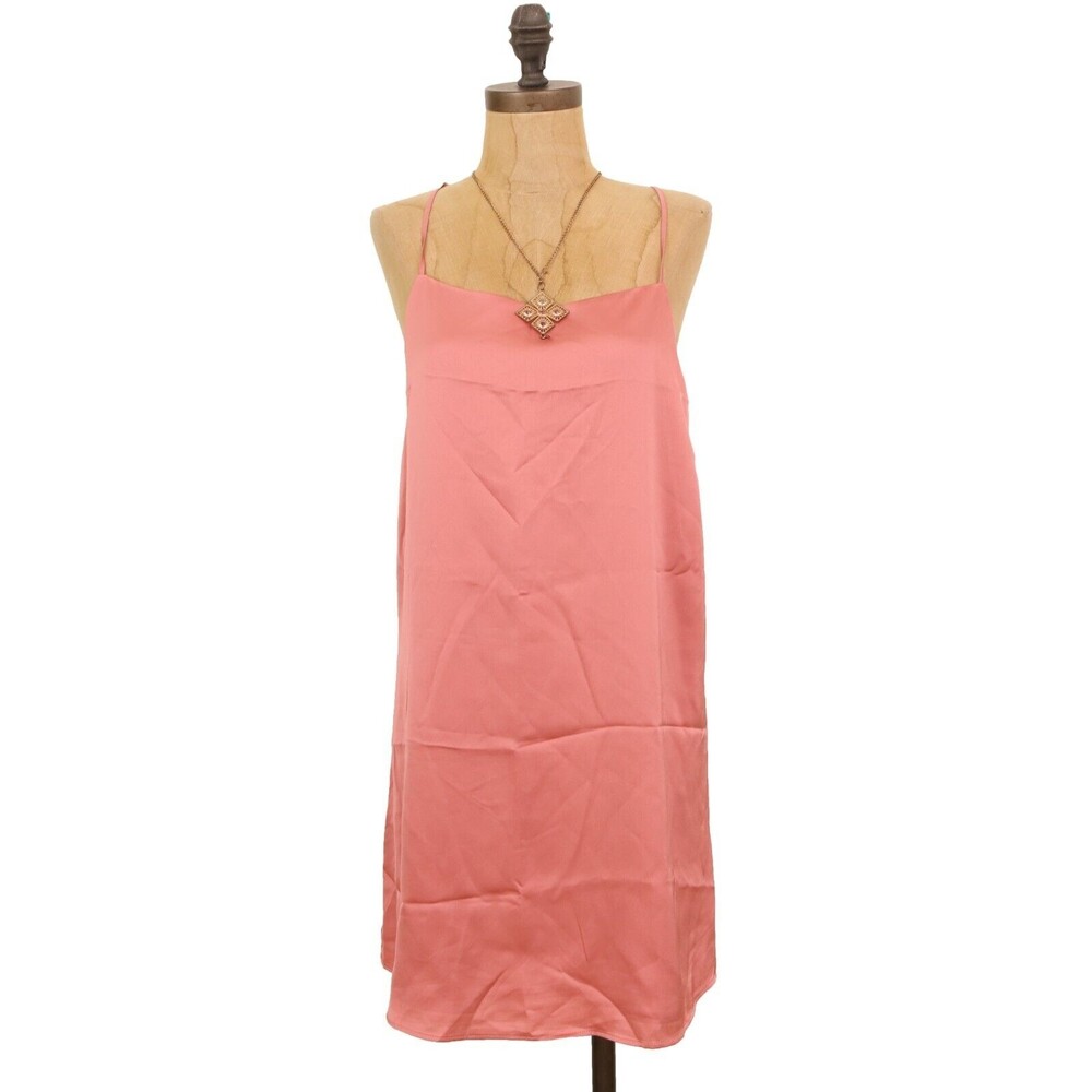 Little Lie Satin Slip Dress Size L Cross Back Strappy Mini Pink NWT B79